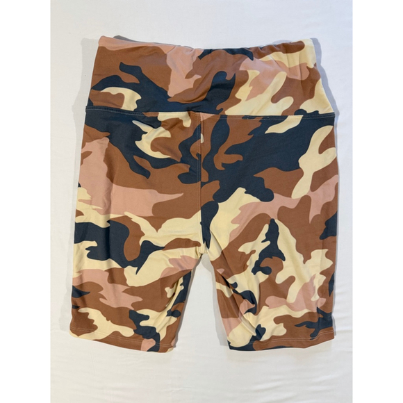 Zenana Camo Biker Shorts XL High Waisted Brown Pink Tan Camouflage Athletic Camo - Picture 9 of 9
